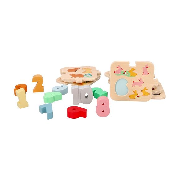 Holzpuzzle mit Tieren - Montessori Zahlenlernen