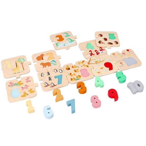 Holzpuzzle mit Tieren - Montessori Zahlenlernen