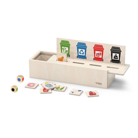 Holzpuzzle zum Lernen der Mülltrennung