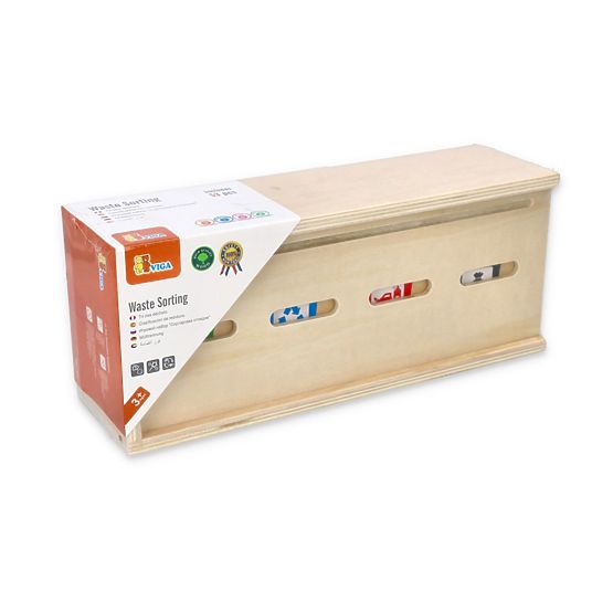 Holzpuzzle zum Lernen der Mülltrennung