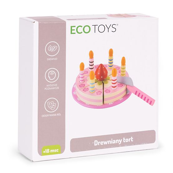 Holzset Torte mit Klettverschluss Kerzen Erdbeere für Kinder 15 Elemente ECOTOYS