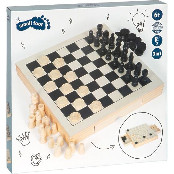 Holzspieleset 3 in 1 - Schach, Dame, Mühle