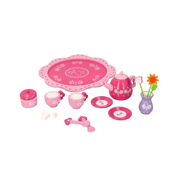 Holztee-Set mit Blumen