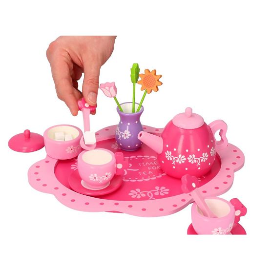 Holztee-Set mit Blumen