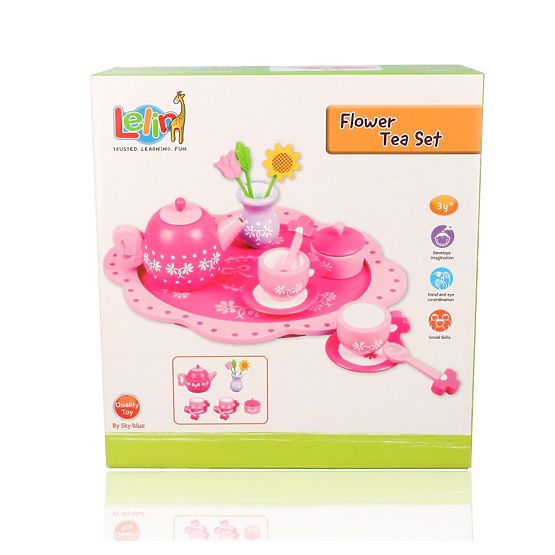 Holztee-Set mit Blumen