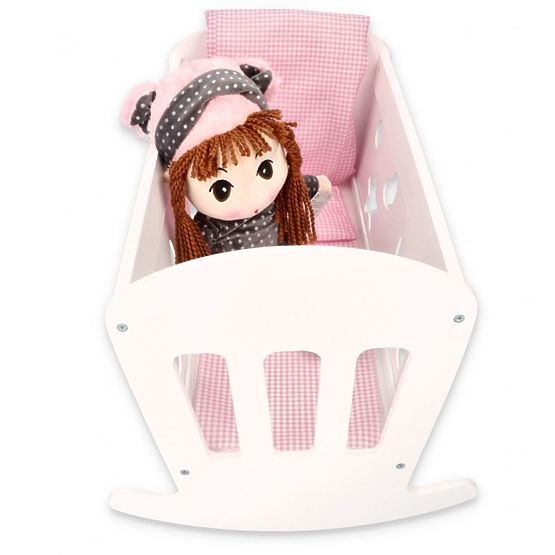 Holzwiege für Puppen mit Bettdecken