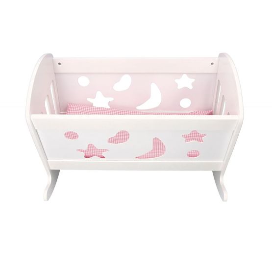 Holzwiege für Puppen mit Bettdecken