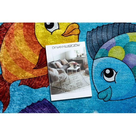 JUNIOR 51594.801 runder Waschteppich Fische, Ozean für Kinder rutschfest - blau