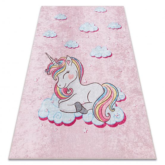 JUNIOR 51855.804 Waschmatte Einhorn, Wolken für Kinder rutschfest - rosa