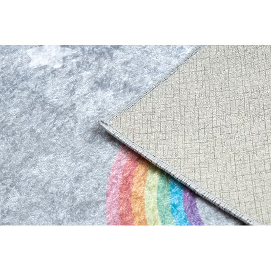 JUNIOR 52063.801 Waschbarer Teppich Regenbogen, Wolken für Kinder rutschfest - grau