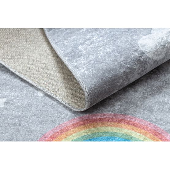 JUNIOR 52063.801 Waschbarer Teppich Regenbogen, Wolken für Kinder rutschfest - grau