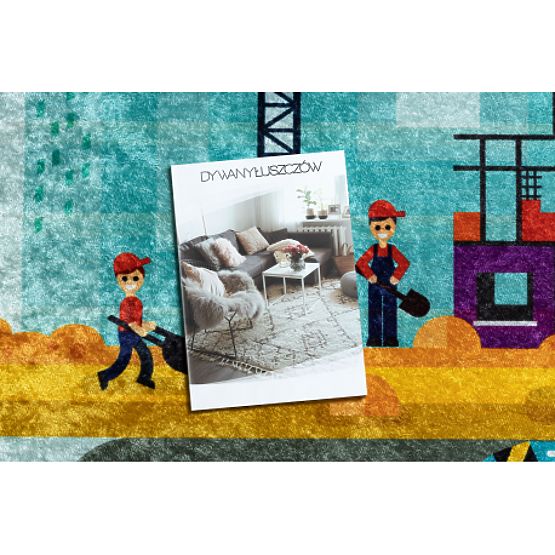 JUNIOR 52105.801 Waschbarer Teppich Baustelle, Straßen für Kinder rutschfest - blau