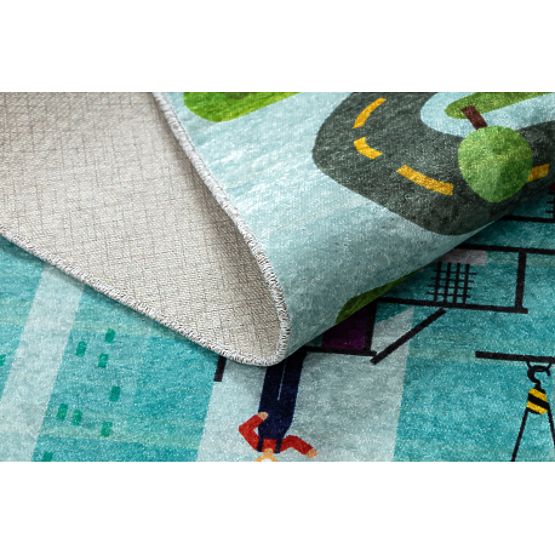 JUNIOR 52105.801 Waschbarer Teppich Baustelle, Straßen für Kinder rutschfest - blau
