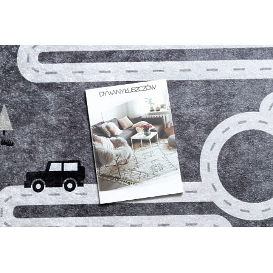 JUNIOR 52107.801 Waschmatte Bären, Tiere, Straßen für Kinder rutschfest - grau