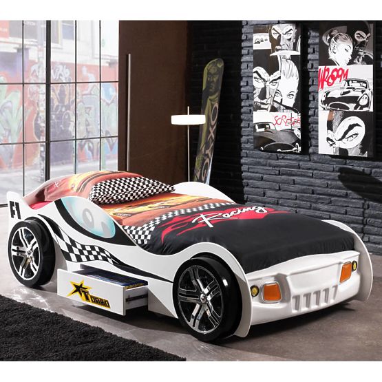 Kinder Bett Auto Turbo Racing - white