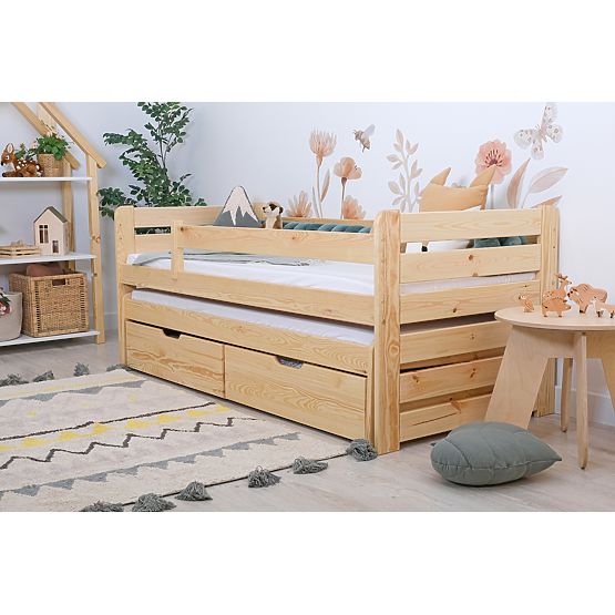 Kinderbett mit Ausziehbett und Schutz Praktik - natur