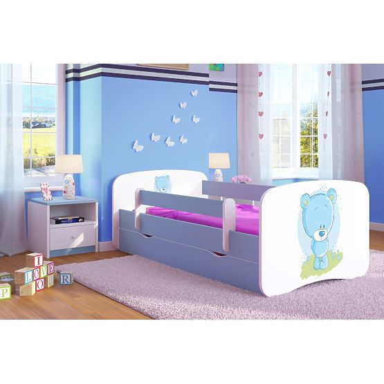 Kinderbett mit Seitenschutz Ourbaby - BÄRCHEN - blau
