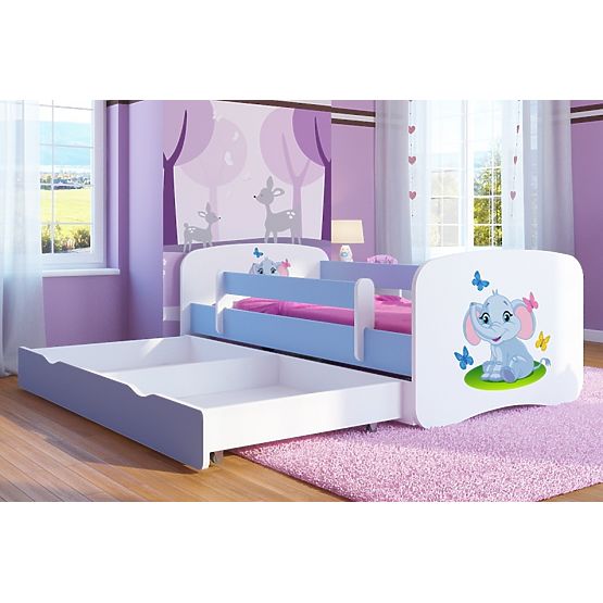 Kinder Bett mit Geländer Ourbaby - Elephant - blue