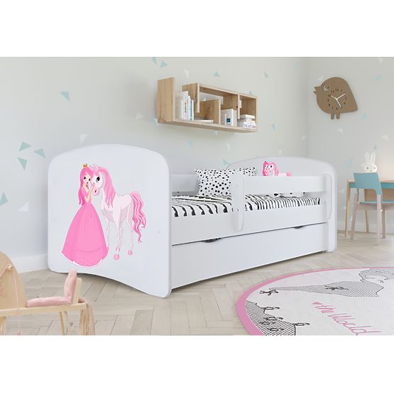 Kinderbett mit Rausfallschutz Ourbaby - Prinzessin mit Pferd - weiß