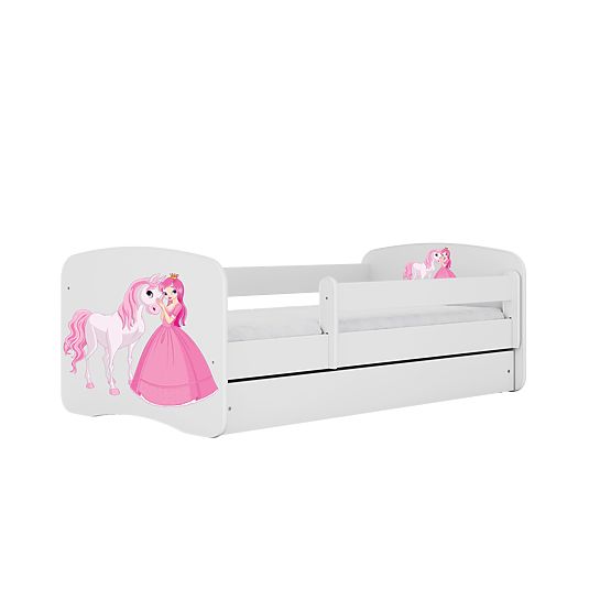 Kinderbett mit Rausfallschutz Ourbaby - Prinzessin mit Pferd - weiß