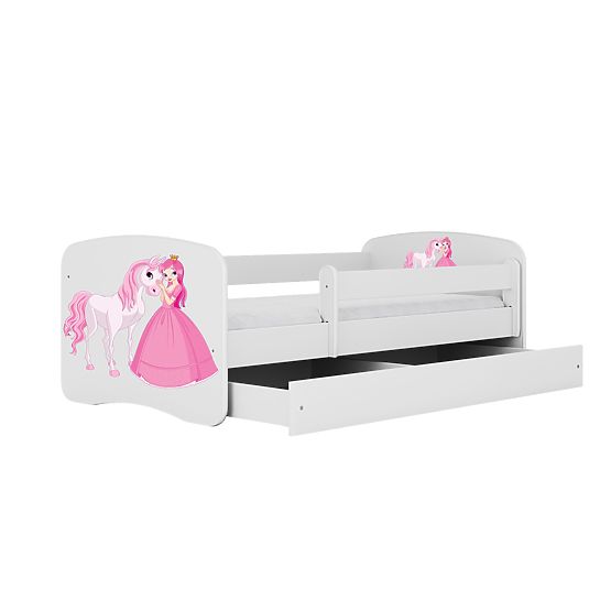 Kinderbett mit Rausfallschutz Ourbaby - Prinzessin mit Pferd - weiß