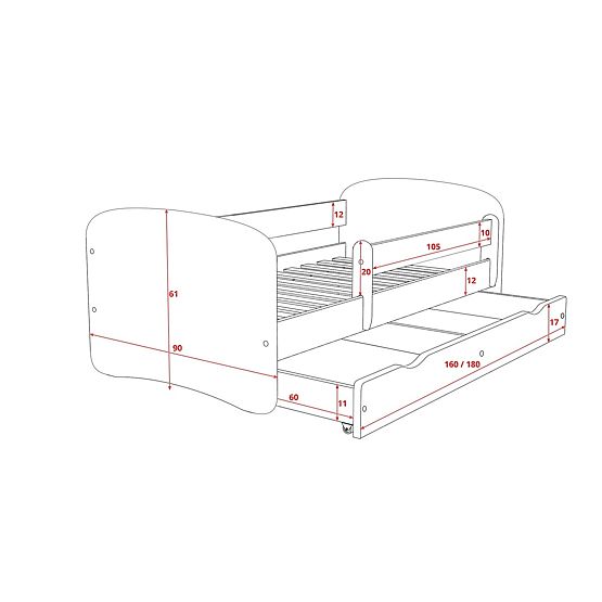 Kinder Bett mit Geländer - Panda - white