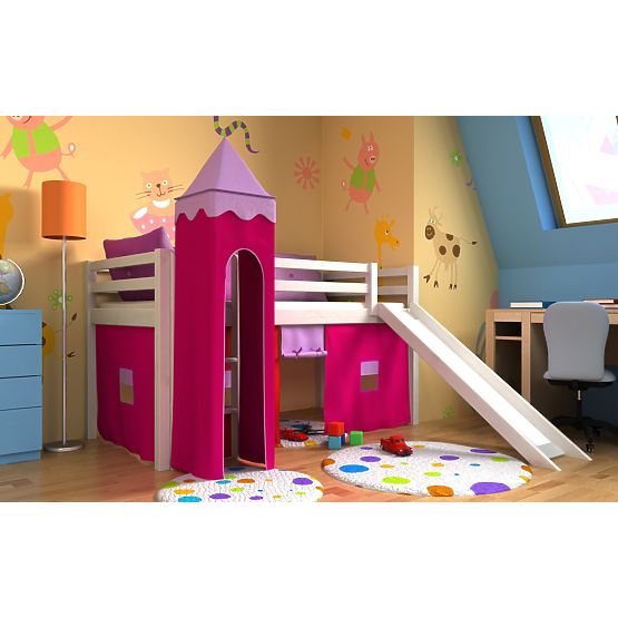 Kinder erhöht Bett Gabi mit turm a Rutsche - white