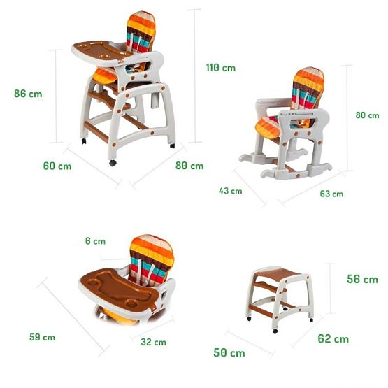Kinder Essen- Babystuhl 3v1 - brown