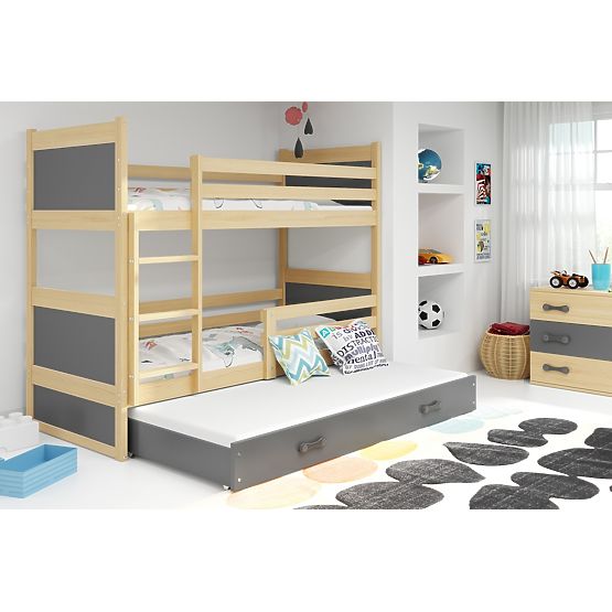 Kinder Etagen Bett mit Bett Rocky - naturgrau