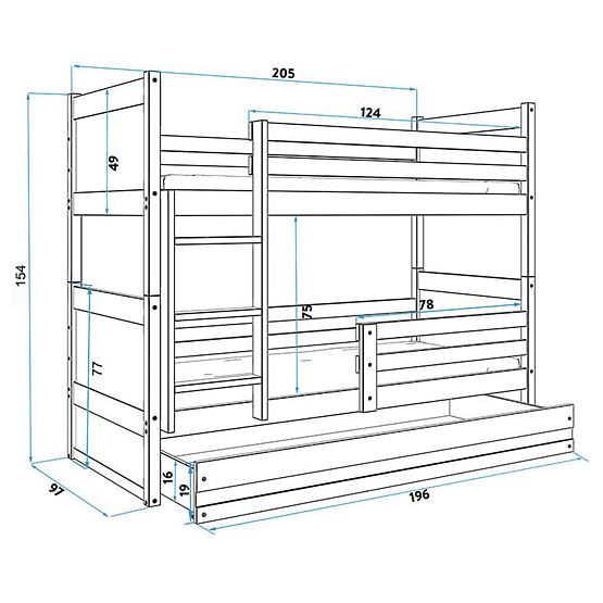 Kinder Etagen Bett Rocky - grauweiß