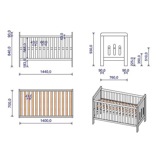 Babybett Gitterbett Zuza 140x70 cm mit Sofaseite