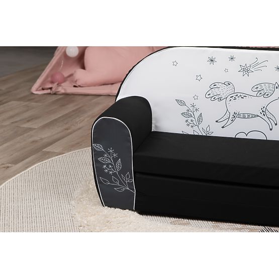Kindersofa Einhorn - schwarz/weiss