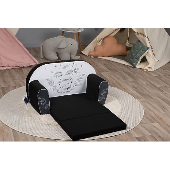 Kindersofa Einhorn - schwarz/weiss