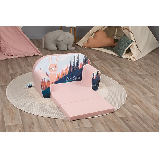 Kindersofa Hase im Wald - rosa