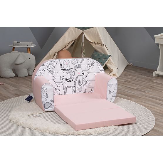 Kindersofa Waldtiere - rosa-schwarz-weiß