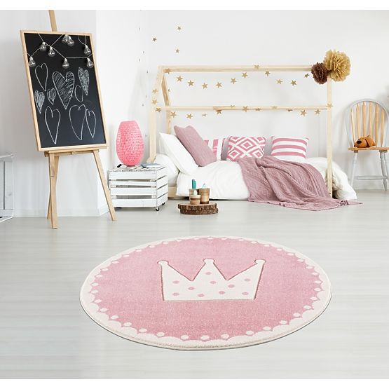 Kinder Teppich Crown - rosa und weiß