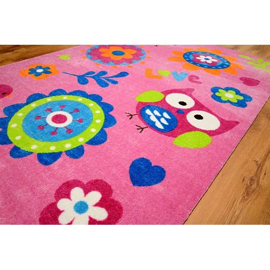 Kinder Teppich Pink kleine eule