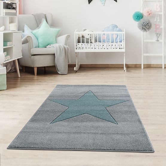 Kinder Teppich STAR silbergrau/ minze