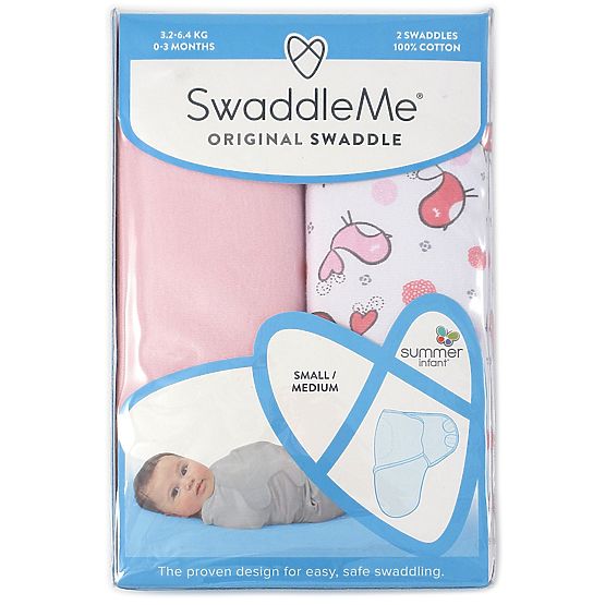 Kinder Wickeldeckchen SwaddleMe S rosa / vögel 2ks