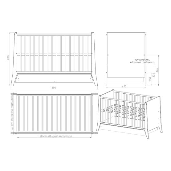 Kinderbett Cosmo Scandi 120x60 weiß-natur