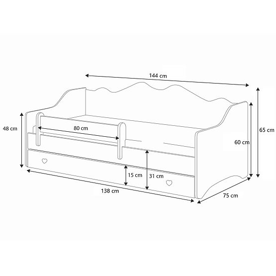 Kinderbett EMMA mit Schublade und Schutzgitter 140x70 grau