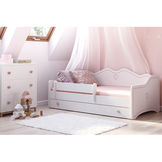 Kinderbett EMMA mit Schublade und Schutzgitter 140x70 rosa