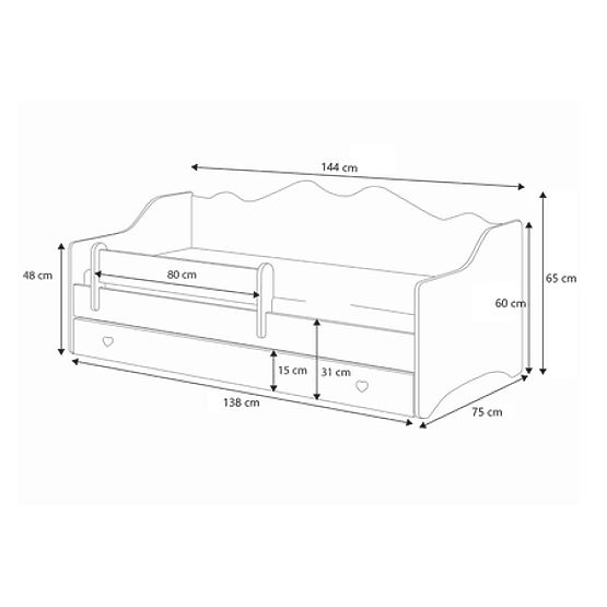 Kinderbett EMMA mit Schublade und Schutzgitter 140x70 rosa