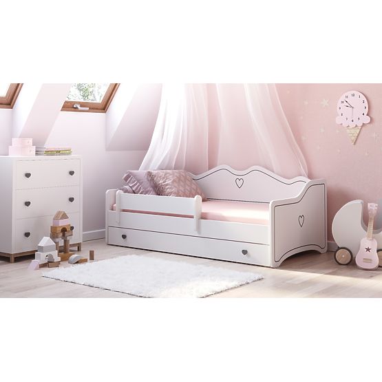 Kinderbett EMMA mit Schublade und Schutzgitter 160x80 grau