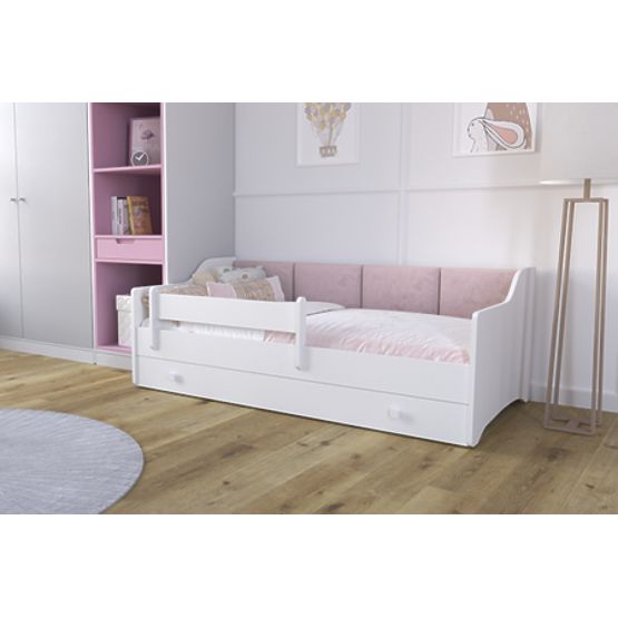 Kinderbett ERYK mit Schublade und Schutzgitter 160x80 rosa Paneel