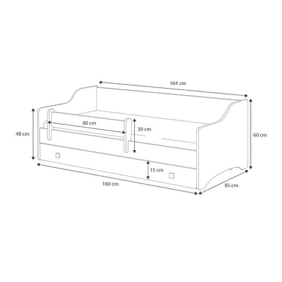 Kinderbett ERYK mit Schublade und Schutzgitter 160x80 rosa Paneel