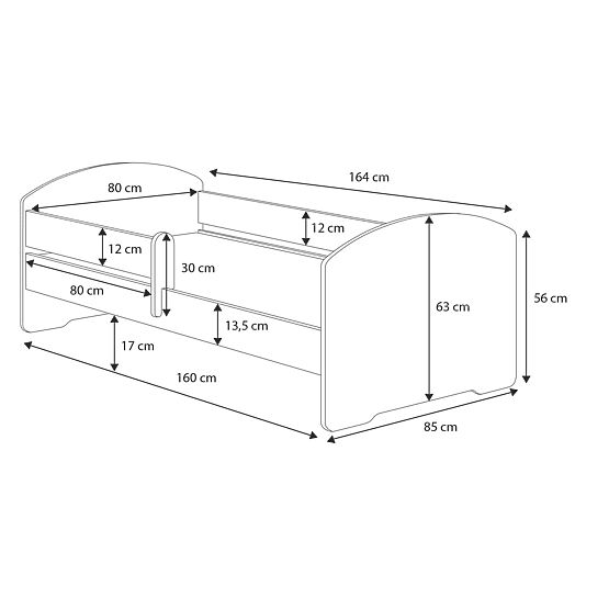 Kinderbett MAX mit Schublade und Schutzgitter 160x80