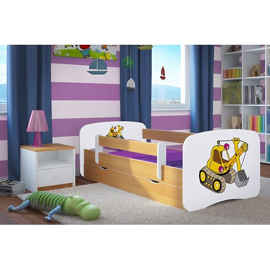 Kinderbett mit Seitenschutz Ourbaby - BAGGER - Buche