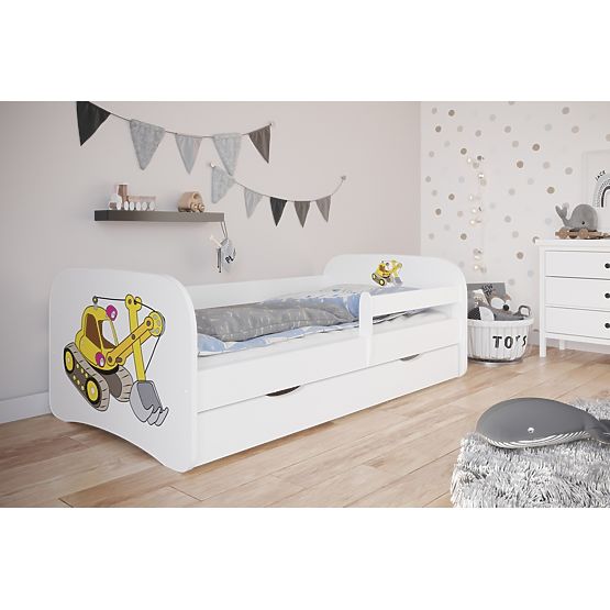 Kinderbett mit Rausfallschutz Ourbaby - Bagger - Weiß