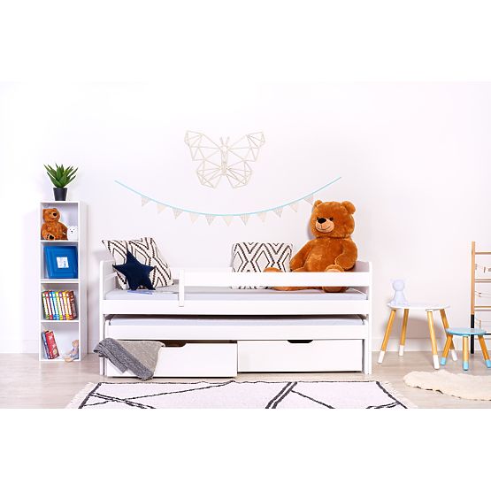 Kinderbett mit Ausziehbett und Schutzgitter Praktik - Weiß